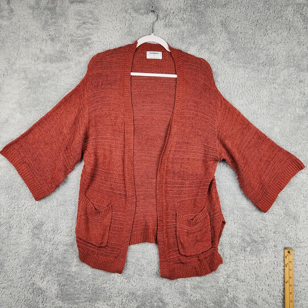 Old Navy Cardigan Sweater Womens Small Orange Open Front Kimono Pockets Knit